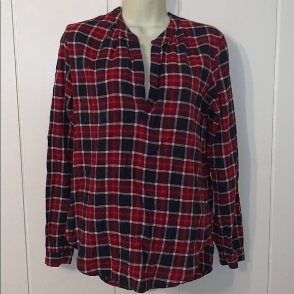 Velvet black & red plaid flannel blouse - Picture 1 of 8